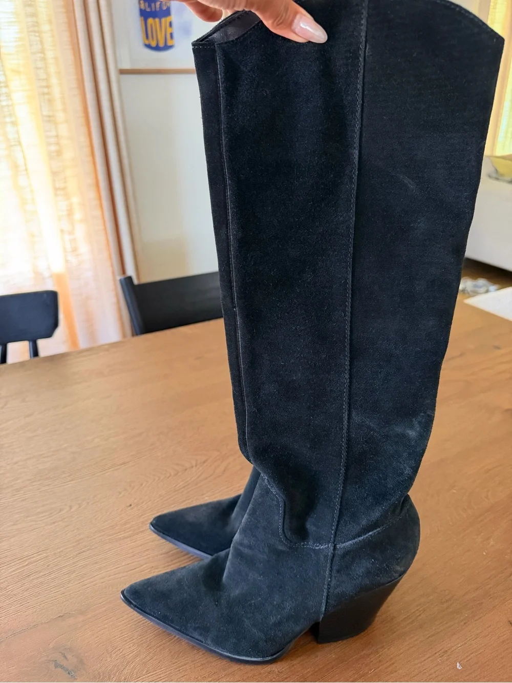 Vince Camuto Black Suede Knee High Boots Pointed Toe Block Heel Size 8 NWOT